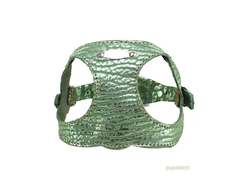 Special. Set pettorina e guinzaglio con porta sacchetti in pelle per cane. Fantasia Lamé - Image 4